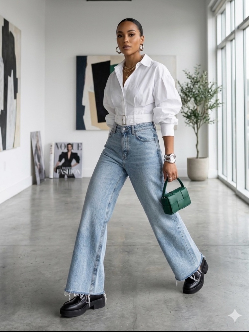 Zara Light Blue High-Rise Wide-Leg Jeans with Frayed Hem